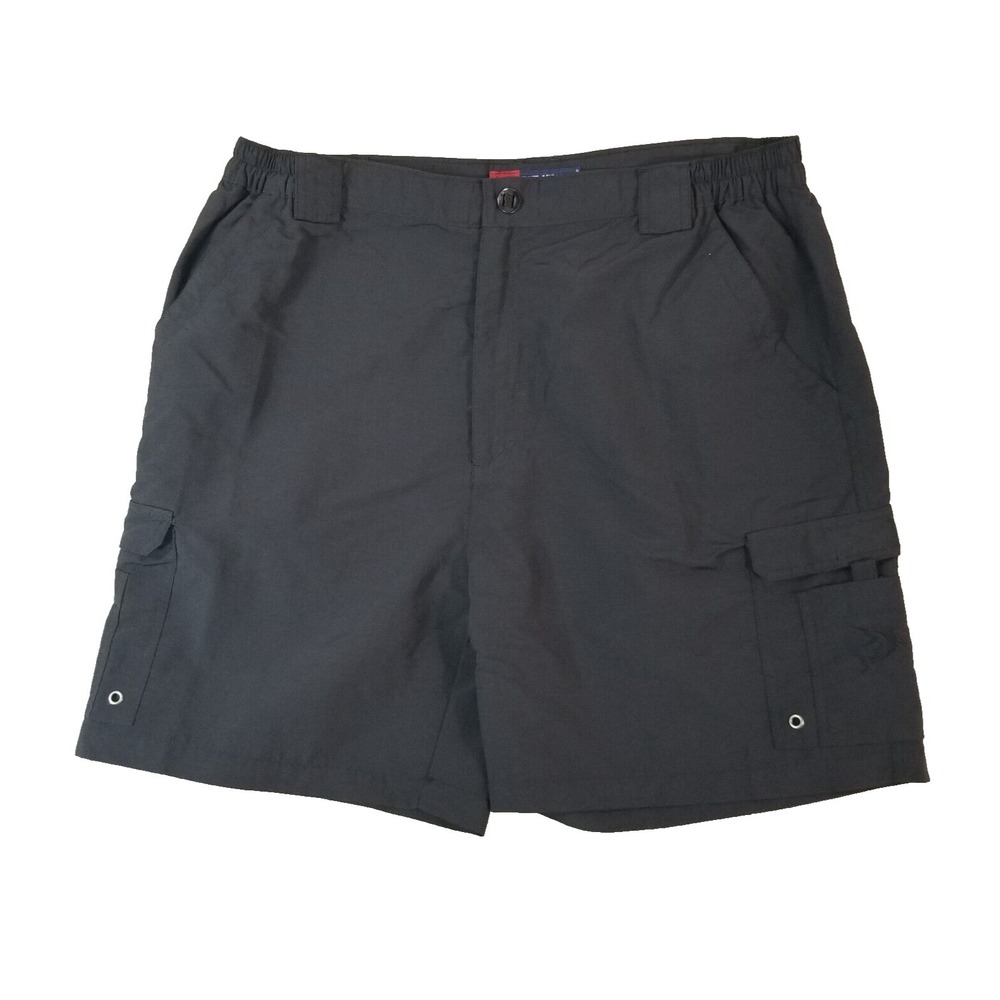 Reel Legends cargo shorts men's XL extra large black nylon comfort waist fishing